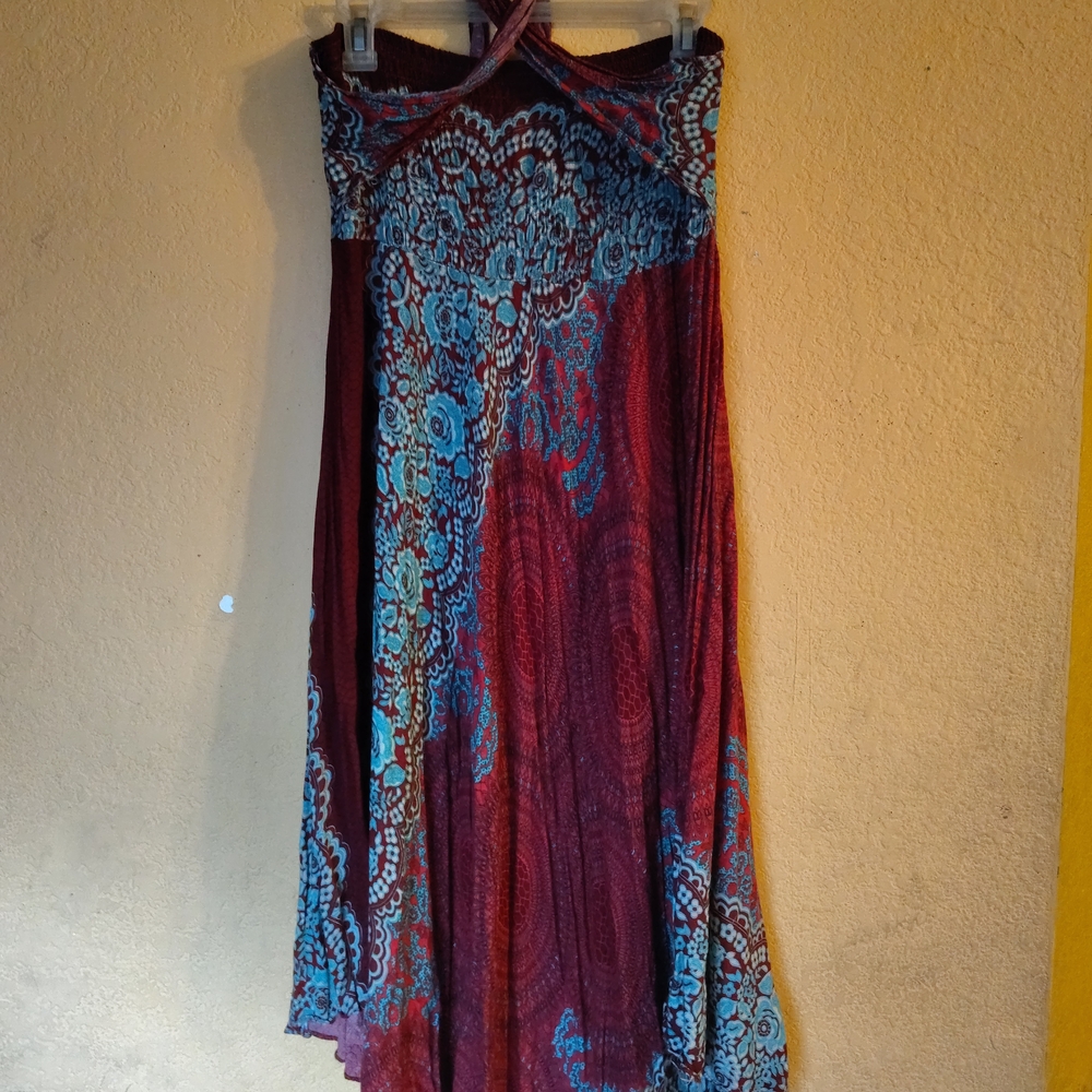 Elegant Red and Blue Women's Dress